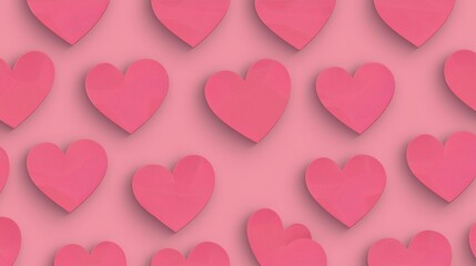 Pink hearts on pink colored background, minimal trend seamless pattern, pastel monochrome color print as valentines day or wedding background. Paper cut hearts, romantic holiday concept, top view