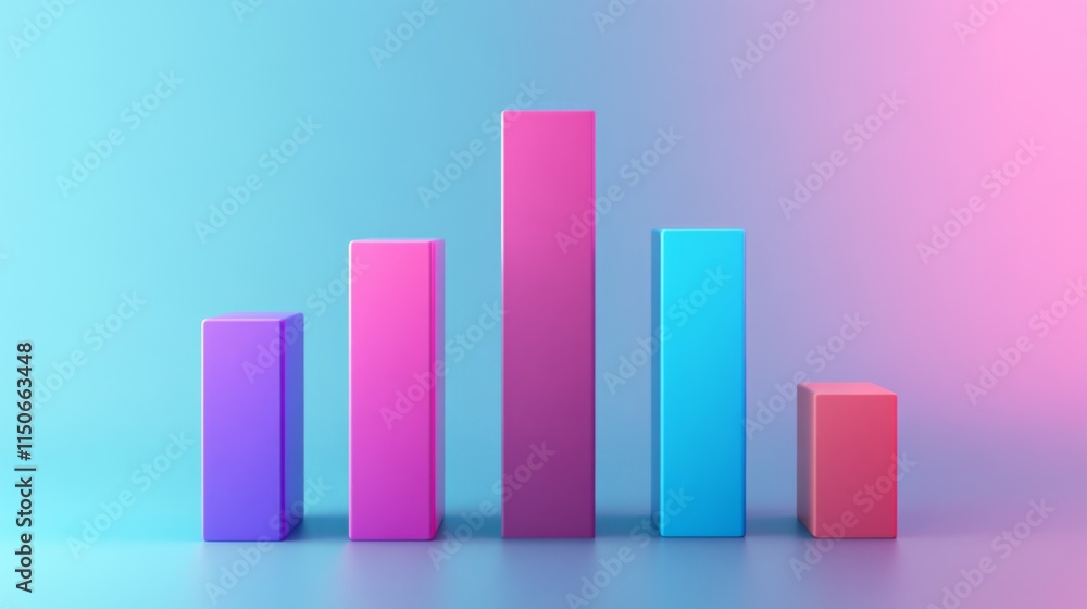 Poster colorful bar graph with vibrant gradient background and 3d effect