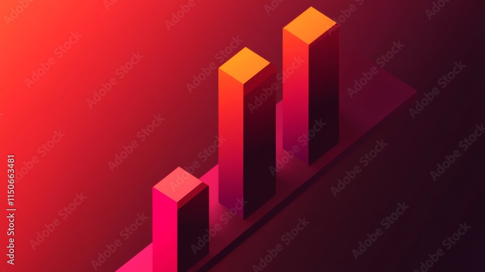 Poster abstract 3d chart with colorful bars on gradient background