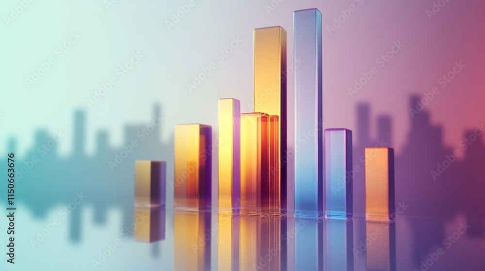 Poster colorful 3d bar graph with reflection and soft lighting effects