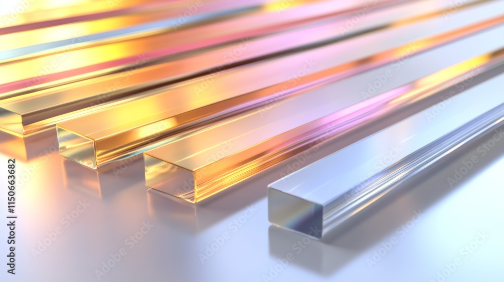 Poster Colorful Transparent Bars Reflecting Light in a Modern Setting