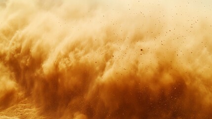 Obraz premium Sand dust cloud. Dirt desert smoke wind effect. Sandstorm powder splash. Isolated brown flying particle texture. 3d realistic smog explosion. Abstract grain spray splatter with glitter overlay.