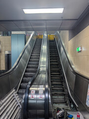 Indoor Escalator Showing an Undergoing Maintenance Scene With Tools