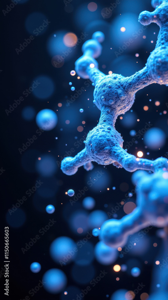 Poster image of a semaglutide molecule with molecular structure highlighted against dark background.