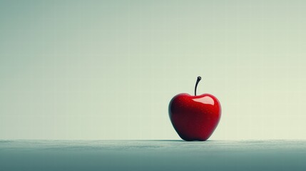 Obraz premium Glossy red apple on neutral gray background with soft lighting