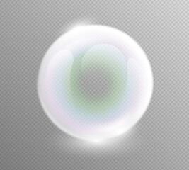 Christmas transparent glass globe ball icon with spotlight and light effect on transparent background. Semitransparent glossy air bubble overlay effect design element