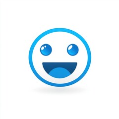 Obraz premium Icono de cara sonriente en estilo minimalista con colores azul y blanco sobre fondo blanco