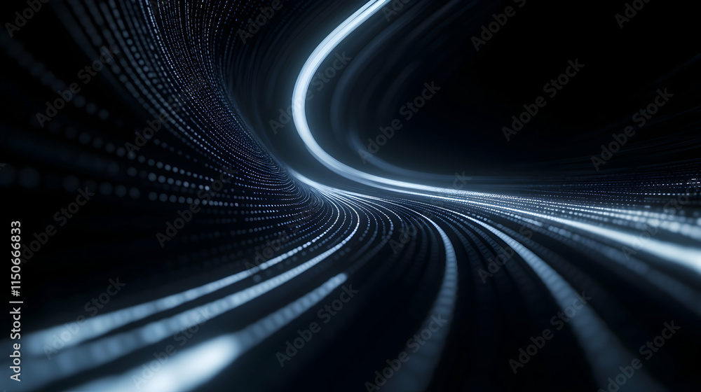 Poster abstract representation of light trails in a dark space, showcasing movement and speed.