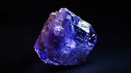 Realistic  natural tanzanite with its vibrant violet-blue color, black background