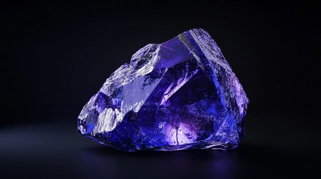 Realistic  natural tanzanite with its vibrant violet-blue color, black background