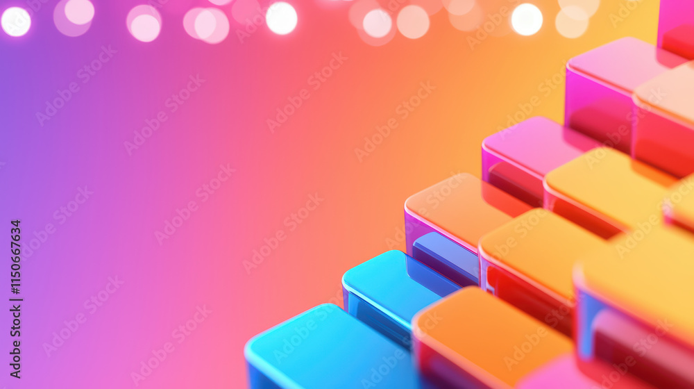 Poster colorful transparent blocks create vibrant, futuristic background with gradient effect