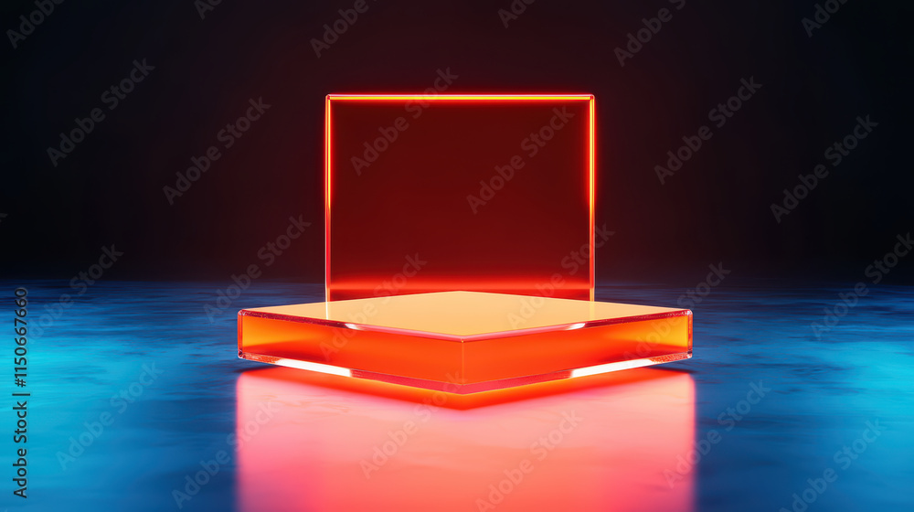 Poster futuristic transparent frame with glowing edges, creating striking visual effect. vibrant colors enh