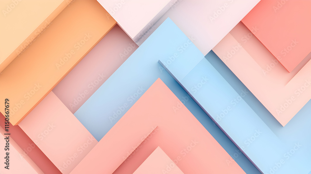 Poster colorful geometric layers of paper in soft pastel tones creating a visually appealing abstract backg