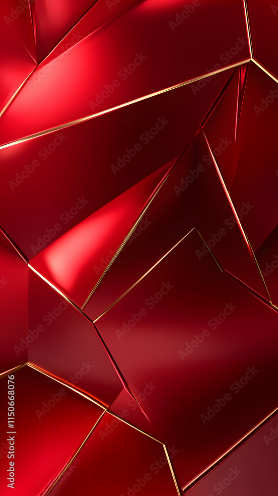 Poster abstract red geometric shapes creating a modern and sleek design on a smooth surface.