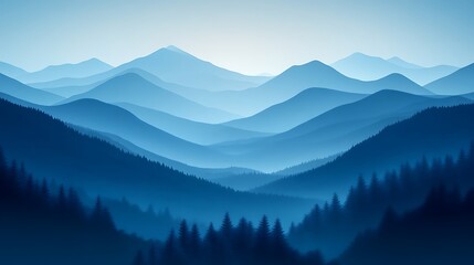 Serene Blue Mountainscape  Forest Landscape