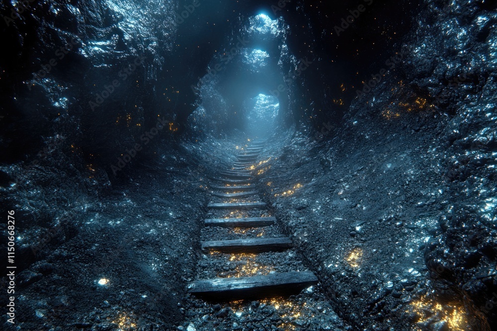 Aufkleber enigmatic underground pathway illuminated by shimmering light leading deeper into the earth at twili