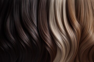 Fototapeta premium Different shades of flowing hair strands in natural light demonstrating various textures and colors. Generative AI