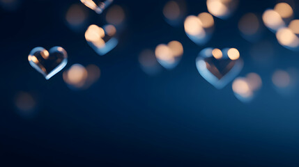 Floating heart shapes with a dreamy blue background, creating a romantic and whimsical atmosphere.