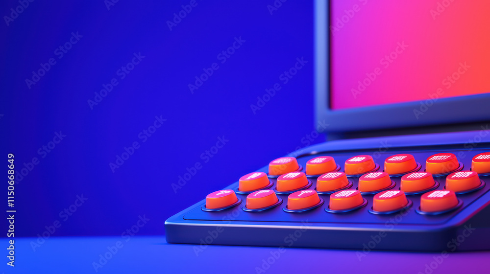 Aufkleber close up of modern keyboard setup with vibrant orange keys against colorful background. design is sl