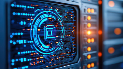 Obraz premium close up view of modern digital interface with glowing circuits and patterns, showcasing technology and innovation