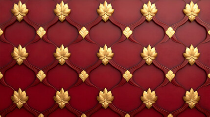 Intricate gold leaf pattern design against a rich red background, showcasing elegant craftsmanship and classic beauty.