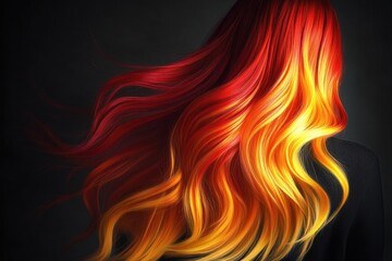 Vivid orange and red hair flowing elegantly against a dark background showcasing a striking hair color transformation. Generative AI