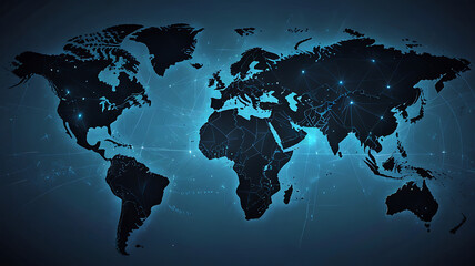 Obraz premium Map of the planet. World map. Global social network. Future. Vector. Blue futuristic background with planet Earth. Internet and technology. Floating blue plexus geometric background.