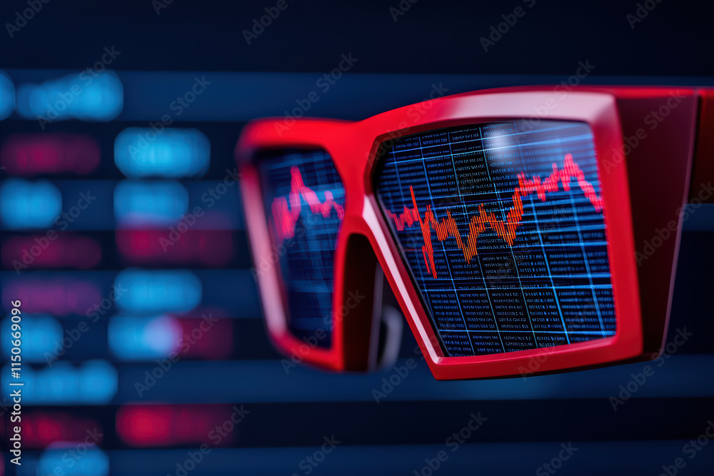 Aufkleber close up of augmented reality glasses displaying data trends and graphs, showcasing technology impac