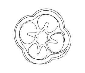 Sliced bell pepper line isolated on white background. Simple silhouette of vegetable. Hand drawn bell pepper outline. Vector illustration