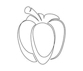 Single bell pepper line isolated on white background. Simple silhouette of vegetable. Hand drawn bell pepper outline. Vector illustration