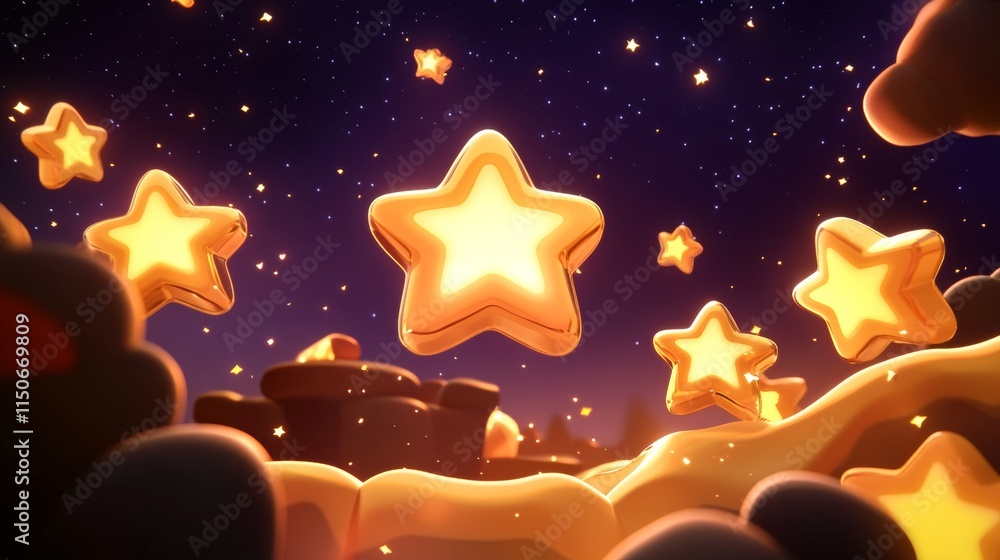 Poster set of star rotate game sprite animation, ui rate sequence frame, gui design elements yellow golden 