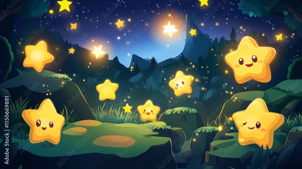 Poster set of star rotate game sprite animation, ui rate sequence frame, gui design elements yellow golden 