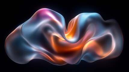 Abstract swirling metallic form with vibrant colors