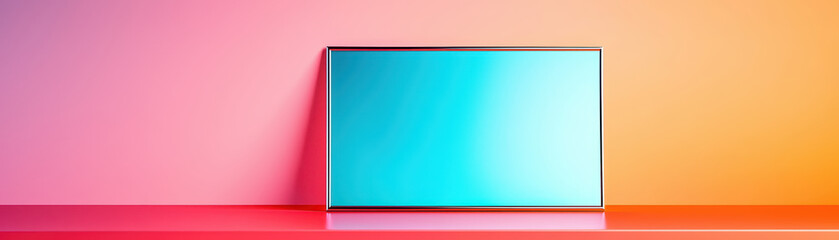 Fototapeta premium close up of thin metallic frame mounted on colorful background, showcasing vibrant blue surface