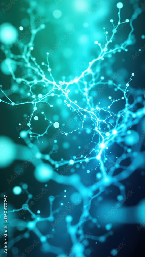 Aufkleber this image showcases a captivating microscopic view of neurons with glowing blue synapses, emphasizi