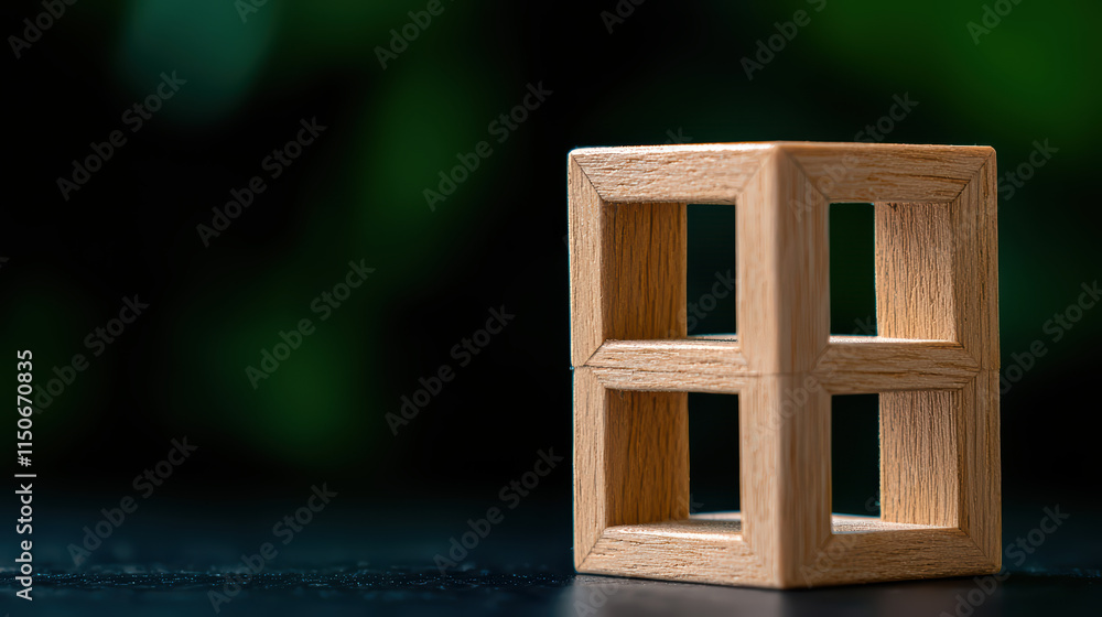 Poster close up of wooden blocks forming abstract structure, showcasing craftsmanship and design. natural t