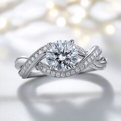Exquisite diamond engagement ring with twisted band design