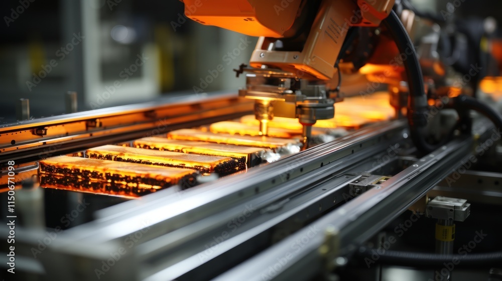 Poster automated manufacturing process: high-tech robotic assembly line