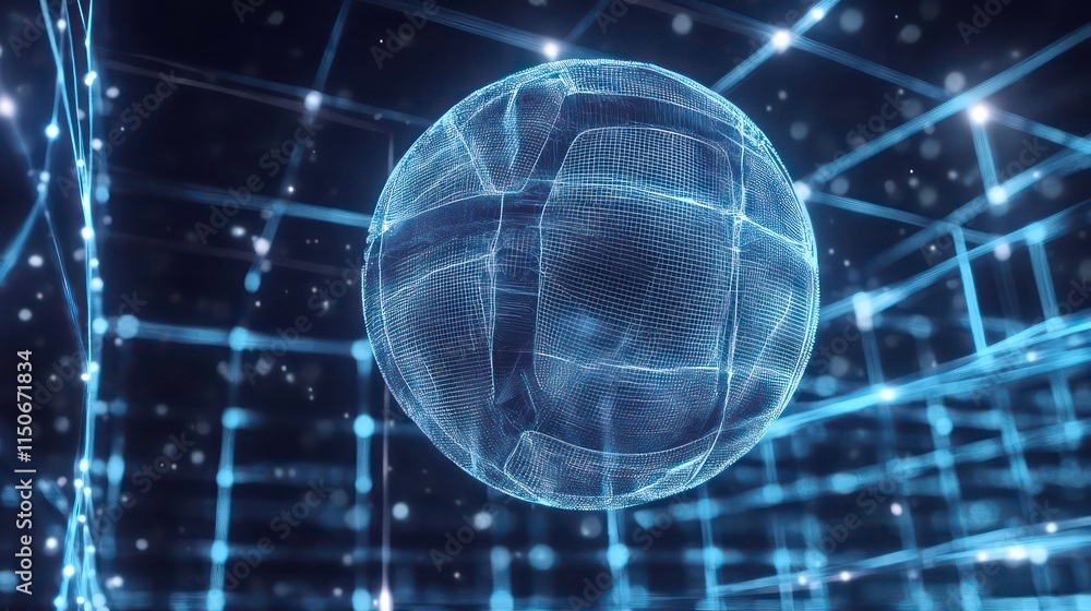 Aufkleber abstract glowing sphere in a digital network.