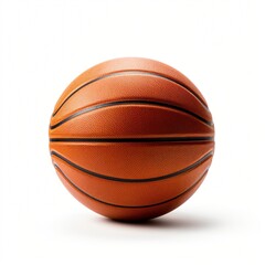 Fototapeta premium Single orange rubber basketball sphere isolated on white background, perfect for sports game illustrations