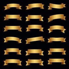 Set of gold ribbons on a black background