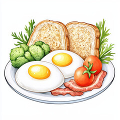 Delicious breakfast plate featuring eggs, bacon, tomatoes, and toast