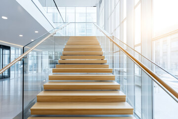 Obraz premium Staircase in a modern building interior with large windows