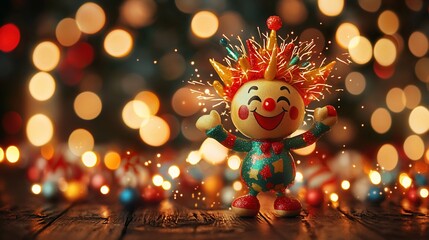 Festive Cheerful Clown Figurine With Sparkly Crown