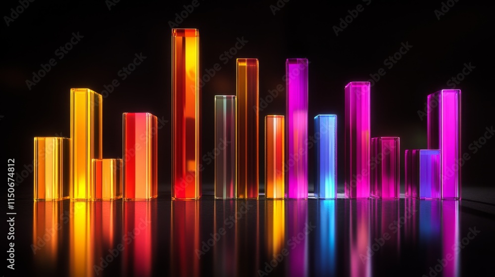 Poster vibrant abstract bar graphs with colorful light reflections