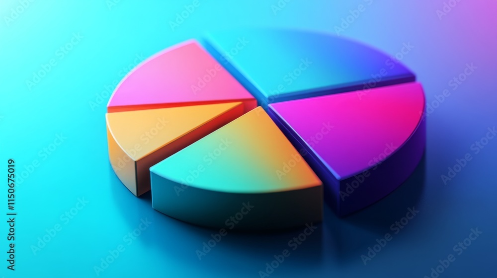 Poster colorful abstract pie chart on gradient background for data visualization
