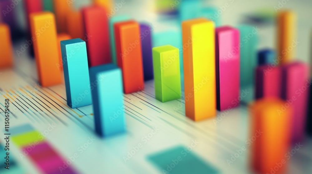 Poster Colorful 3D Bar Graph on Blurred Background for Data Analysis