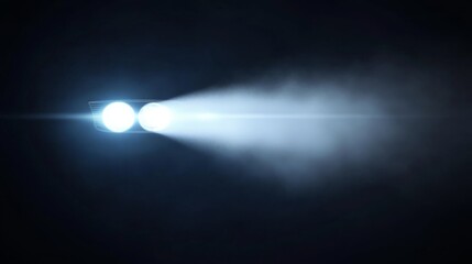 White car headlight beam top view isolated on dark transparent background, smoky or foggy effect. Auto or bus spot lamp flash at night with vapor clouds realistic vector 3d set illustration