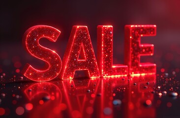 Word sale in red on Bright background of red confetti for sale invitation