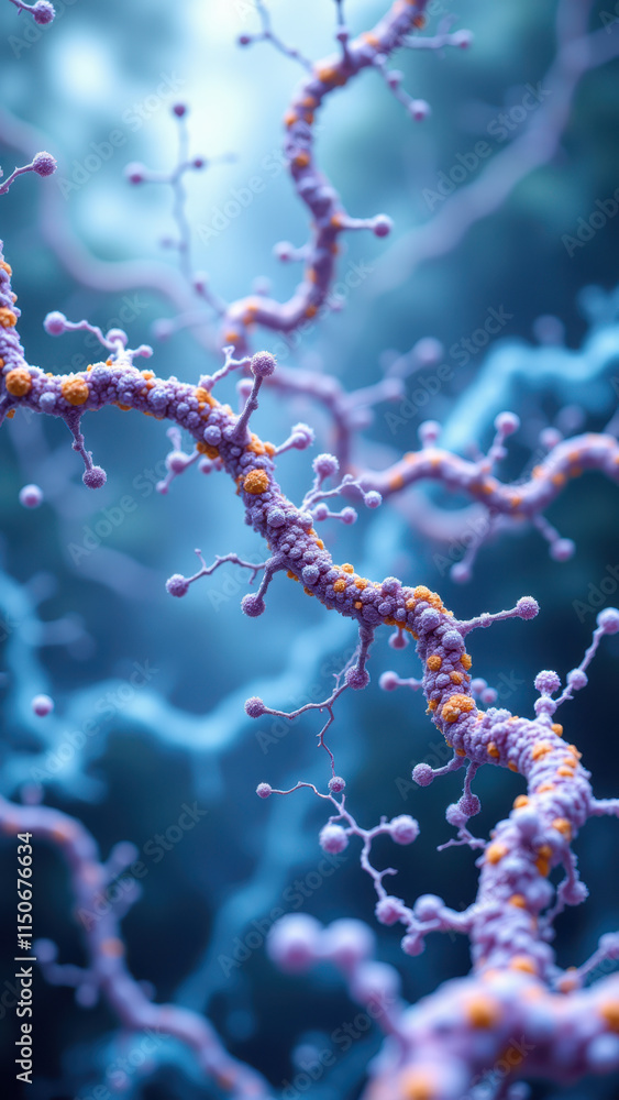Poster semaglutide: a microscopic view of neurons with synapses, focusing on the molecular interactions of 